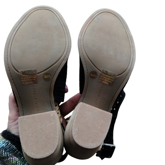 Lucky Brand Bertel Sandal Sling Back Perforated Leather Suede Block Heel Size 7 - Picture 13 of 13